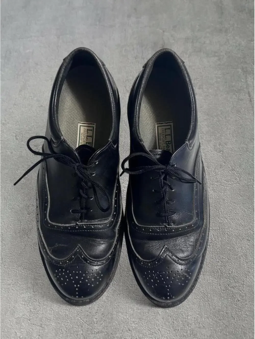Black leather ll bean made in usa brogue oxfords with perforated detailing